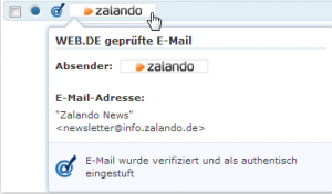 Der Haken zeigt, dass diese E-Mail vertrauenswürdig ist. © Screenshot einer geprüften Mail - WEB.DE