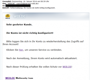 Eine derartige E-Mail wäre von "keineantwortadresse@web.de" abgesendet worden.