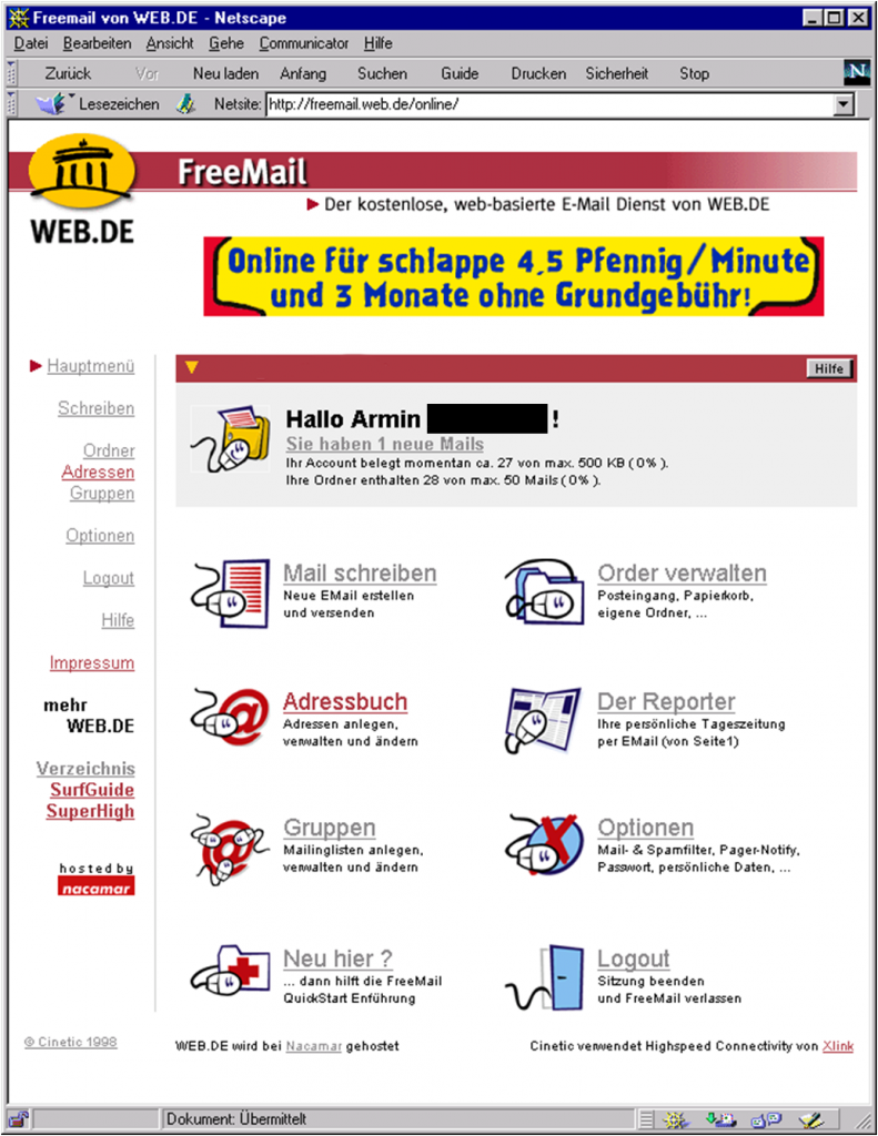 WEB.DE FreeMail 1998