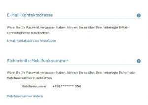 Die alternativen Kontaktdaten sind hilfreich, wenn das Passwort vergessen wurde.